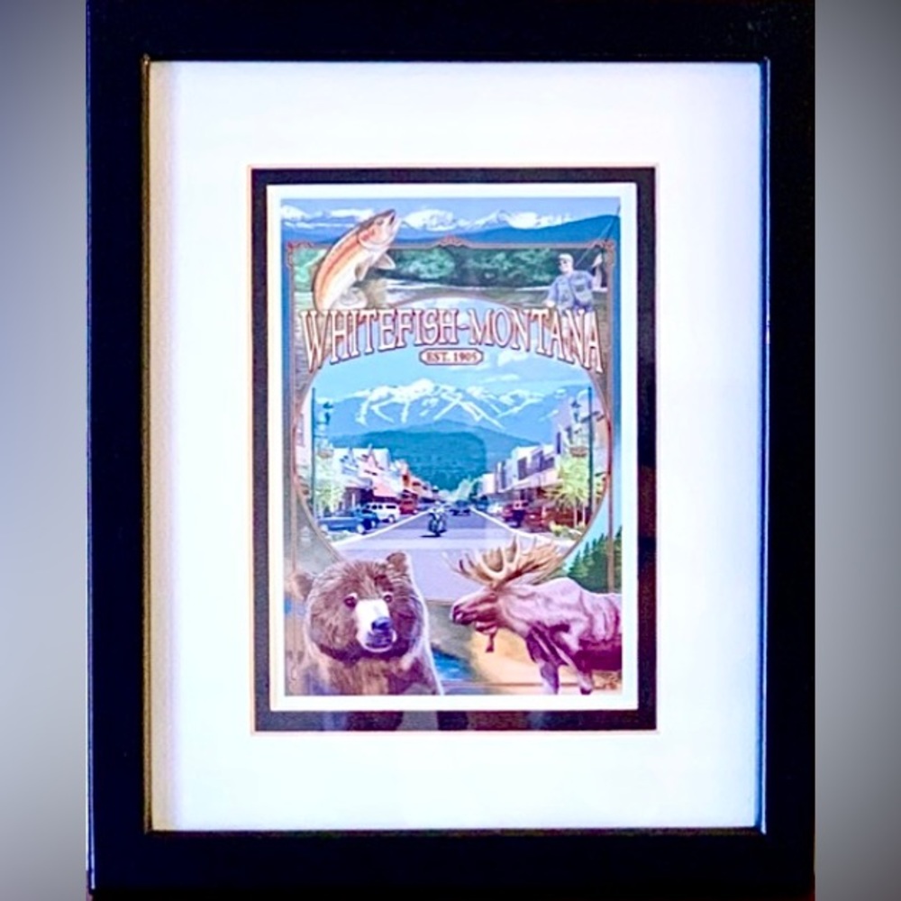 Whitefish, Montana Town Views Montage Framed Print.